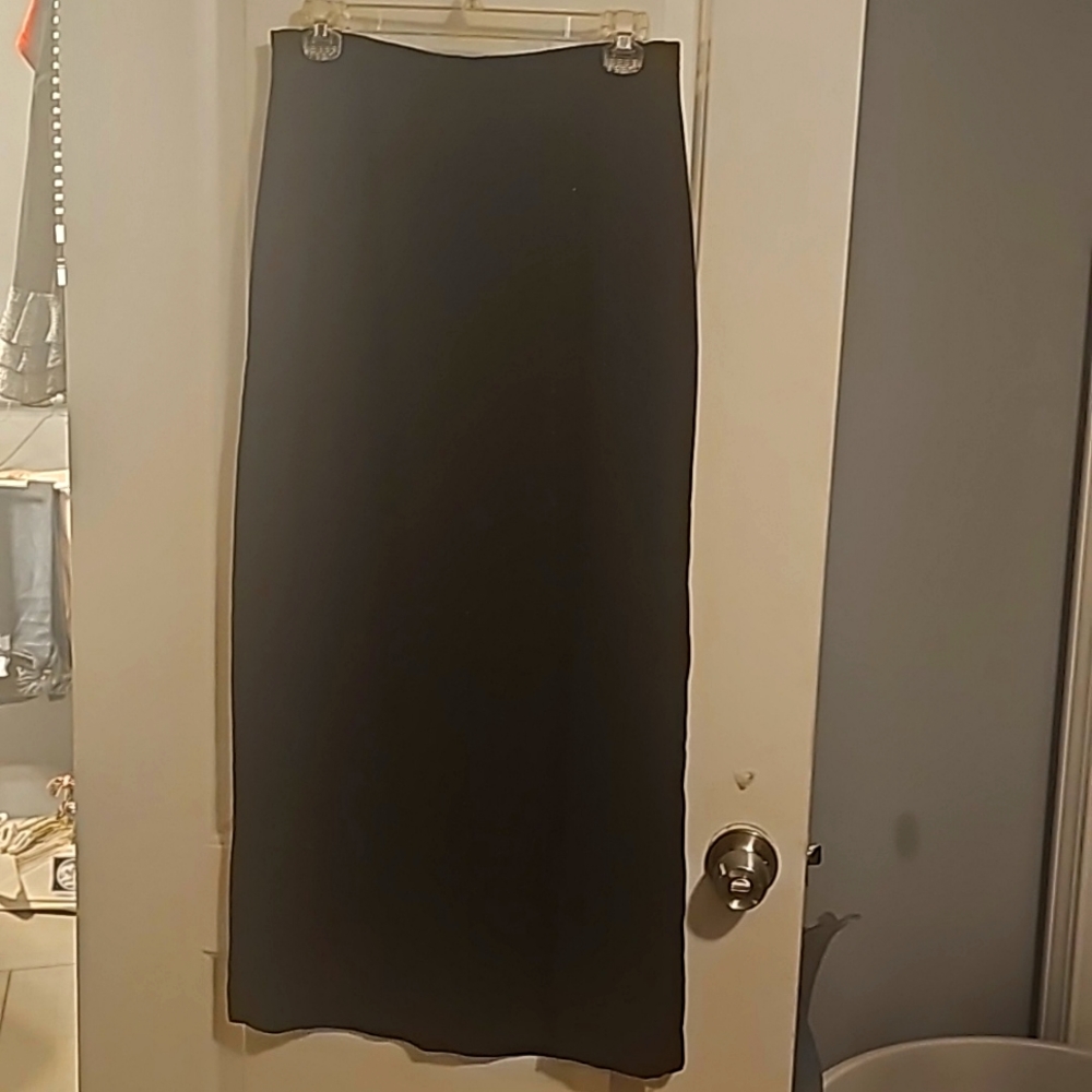 Kathie Lee Collection Designer Long Pinstripe Skirt, Sz 10, Navy & Silver